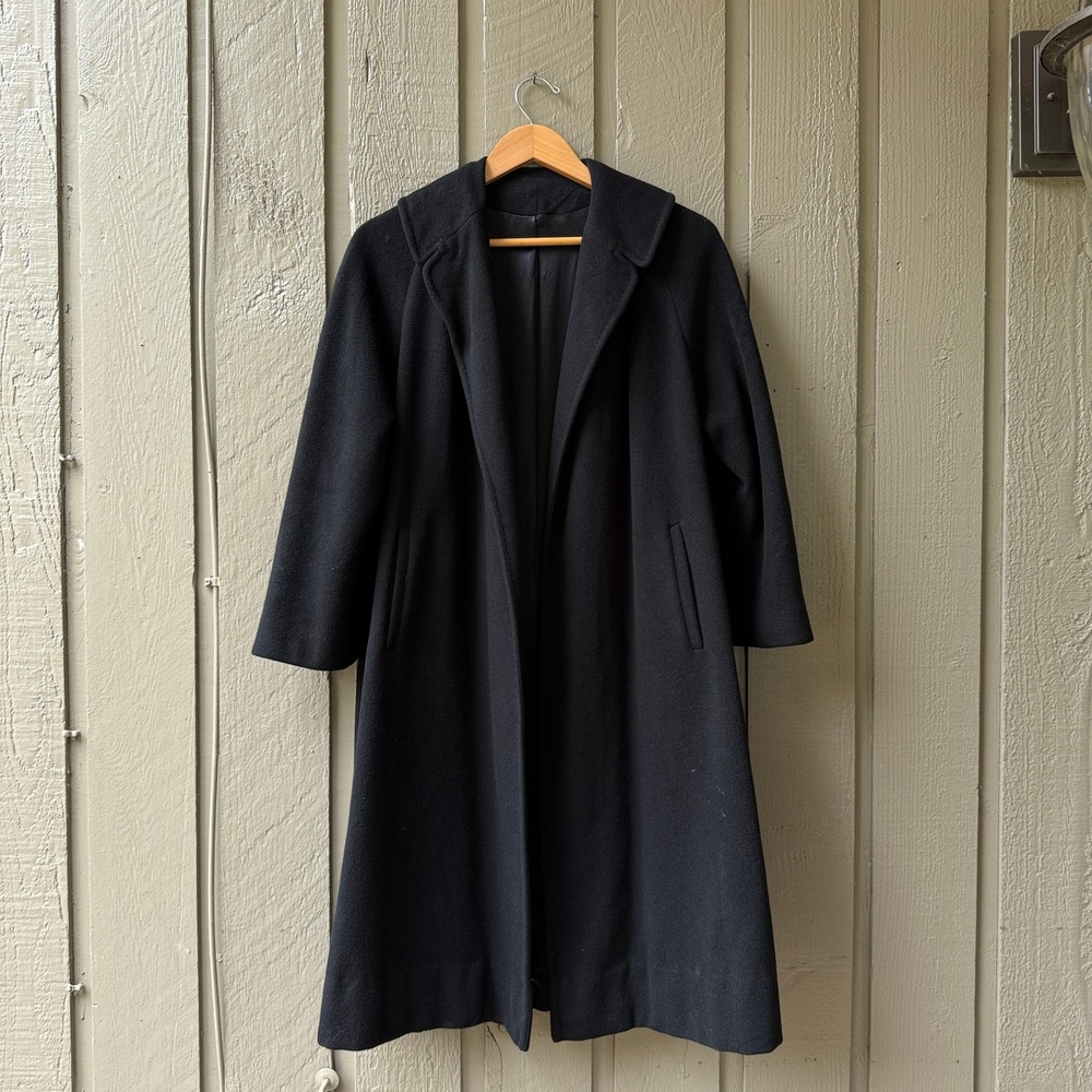 Einiger Coat Vintage 24K 100% Pure Cashmere Black Open Front Women M L 39in